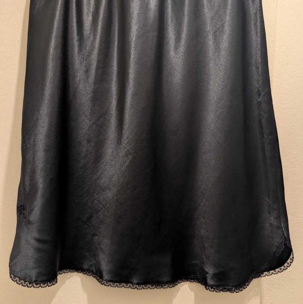 Olga Vintage Black Satin Half Slip w/ Lace Trim Hem- L - Picture 6 of 11